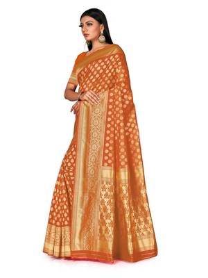 Mehrang Orange Woven Banarasi Silk Saree with Blouse 3
