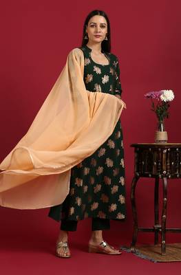 Green floral print faux crepe salwar 1