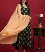 Green floral print faux crepe salwar