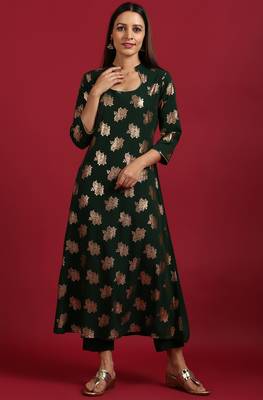 Green floral print faux crepe salwar 2