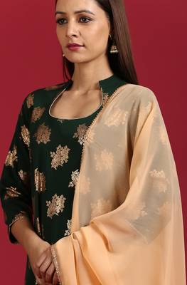 Green floral print faux crepe salwar 3
