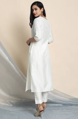 Off white lace faux silk salwar 3