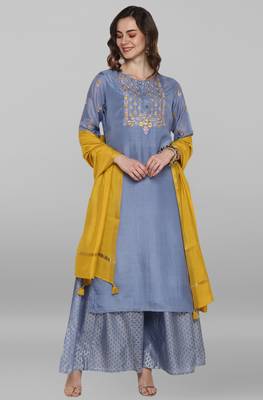 Janasya Blue embroidered polyester salwar 2