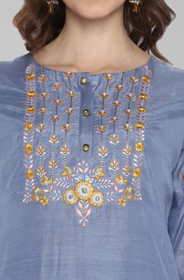 Janasya Blue embroidered polyester salwar 4