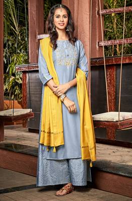 Janasya Blue embroidered polyester salwar 1