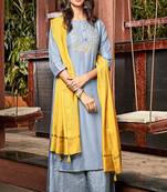 Janasya Blue embroidered polyester salwar