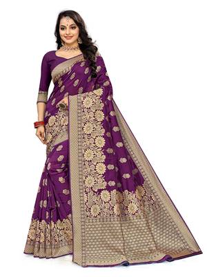 Mehrang Purple Woven Banarasi Silk Saree with Blouse 1