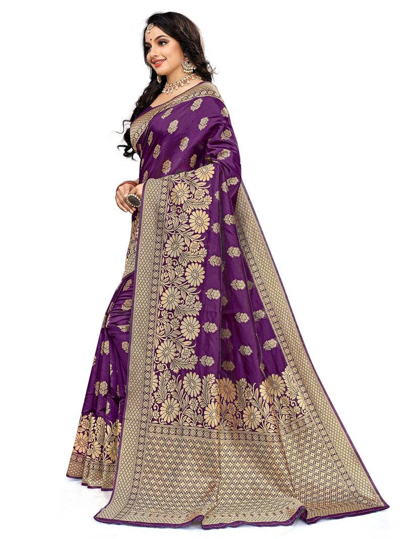 Mehrang Purple Woven Banarasi Silk Saree with Blouse