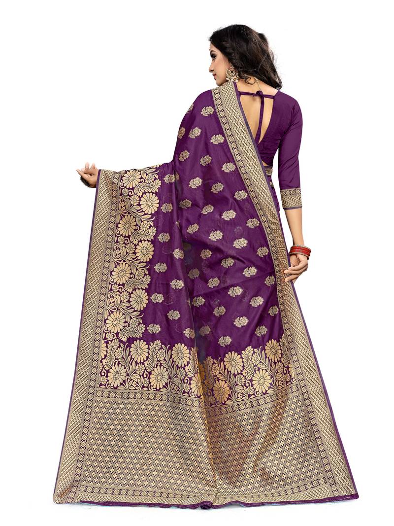 Mehrang Purple Woven Banarasi Silk Saree with Blouse