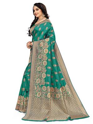 Mehrang Rama Woven Banarasi Silk Saree with Blouse 2