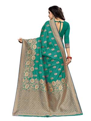 Mehrang Rama Woven Banarasi Silk Saree with Blouse 3