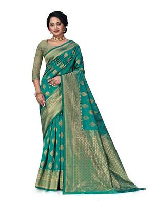 Mehrang Rama Woven Banarasi Silk Saree with Blouse 1