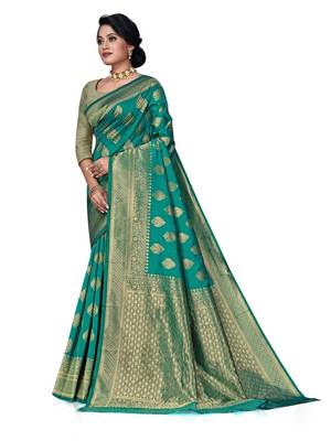 Mehrang Rama Woven Banarasi Silk Saree with Blouse 2