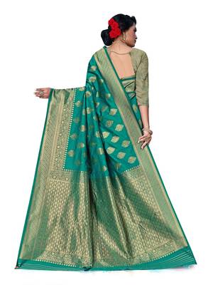 Mehrang Rama Woven Banarasi Silk Saree with Blouse 4