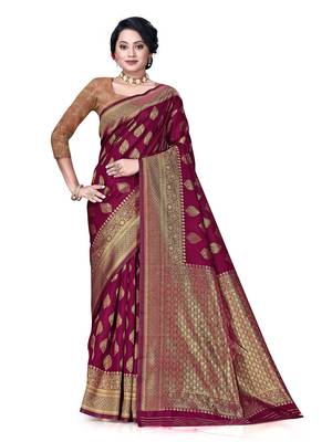 Mehrang Purple Woven Banarasi Silk Saree with Blouse 1