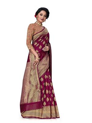 Mehrang Purple Woven Banarasi Silk Saree with Blouse 3