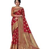 Mehrang Red Woven Banarasi Silk Saree with Blouse