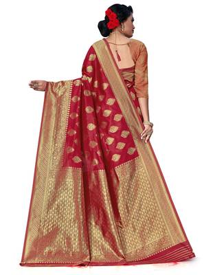 Mehrang Red Woven Banarasi Silk Saree with Blouse 4