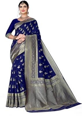 Mehrang Blue Woven Banarasi Silk Saree with Blouse 1