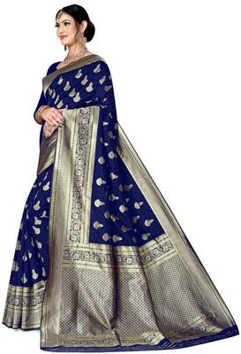 Mehrang Blue Woven Banarasi Silk Saree with Blouse 2