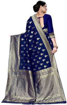 Mehrang Blue Woven Banarasi Silk Saree with Blouse 3
