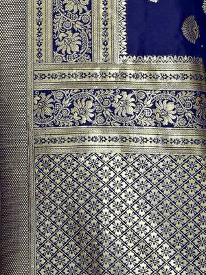 Mehrang Blue Woven Banarasi Silk Saree with Blouse 4