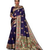 Mehrang Blue Woven Banarasi Silk Saree with Blouse