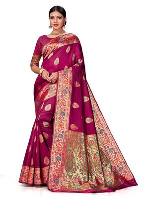 Mehrang Purple Woven Banarasi Silk Saree with Blouse 1