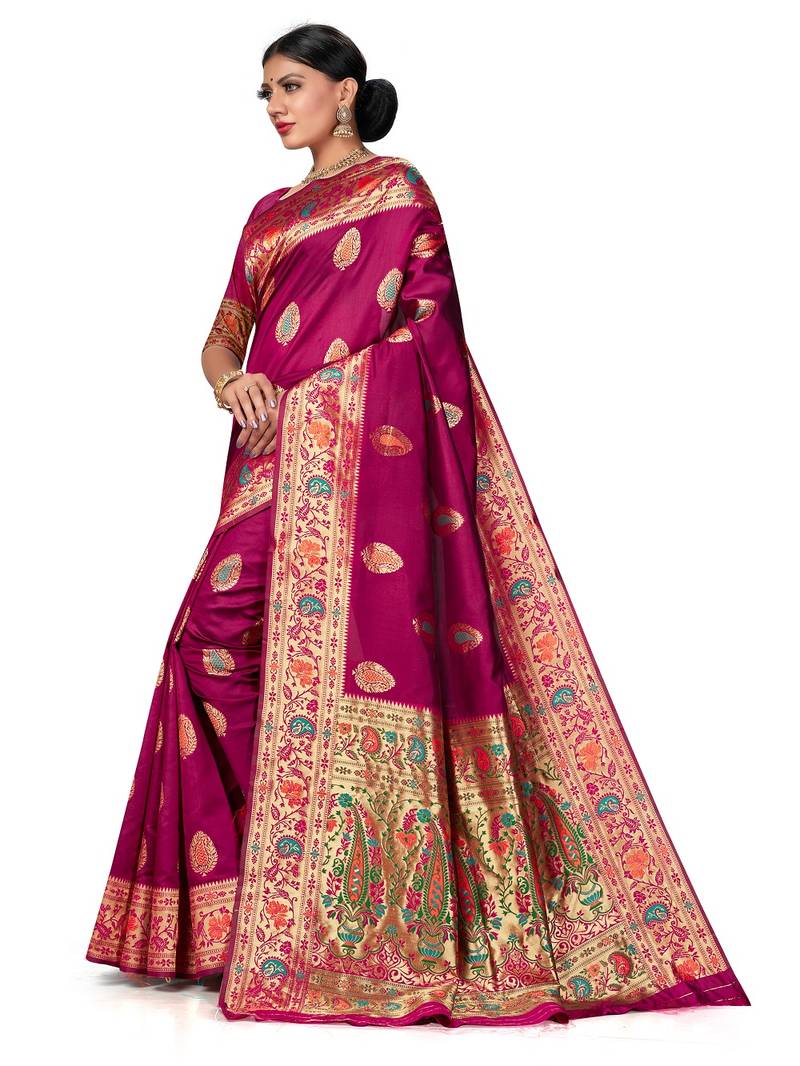 Mehrang Purple Woven Banarasi Silk Saree with Blouse