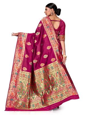 Mehrang Purple Woven Banarasi Silk Saree with Blouse 3