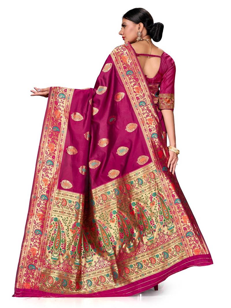 Mehrang Purple Woven Banarasi Silk Saree with Blouse