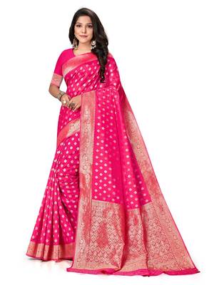Mehrang Pink Woven Banarasi Silk Saree with Blouse 1