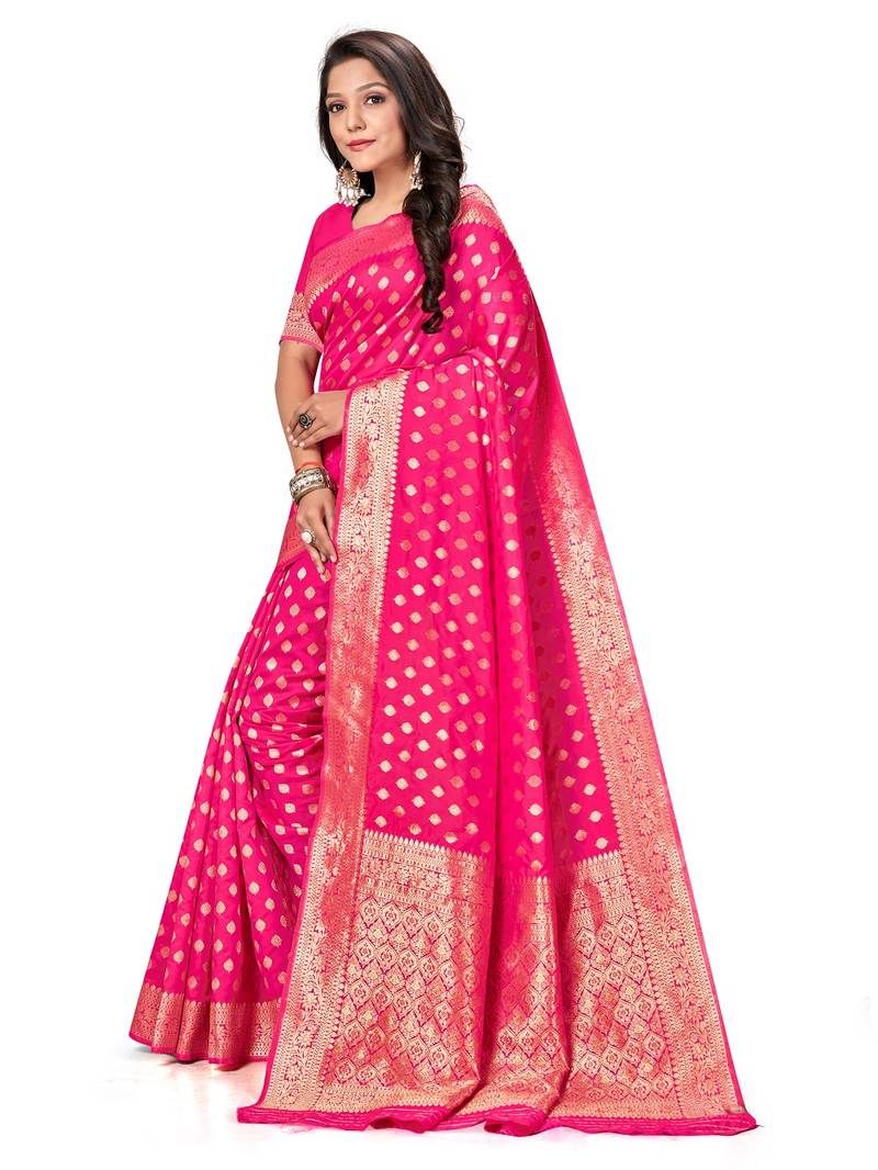 Mehrang Pink Woven Banarasi Silk Saree with Blouse