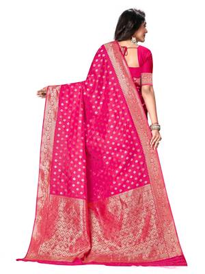 Mehrang Pink Woven Banarasi Silk Saree with Blouse 3