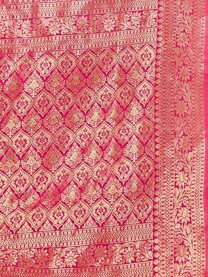 Mehrang Pink Woven Banarasi Silk Saree with Blouse 4