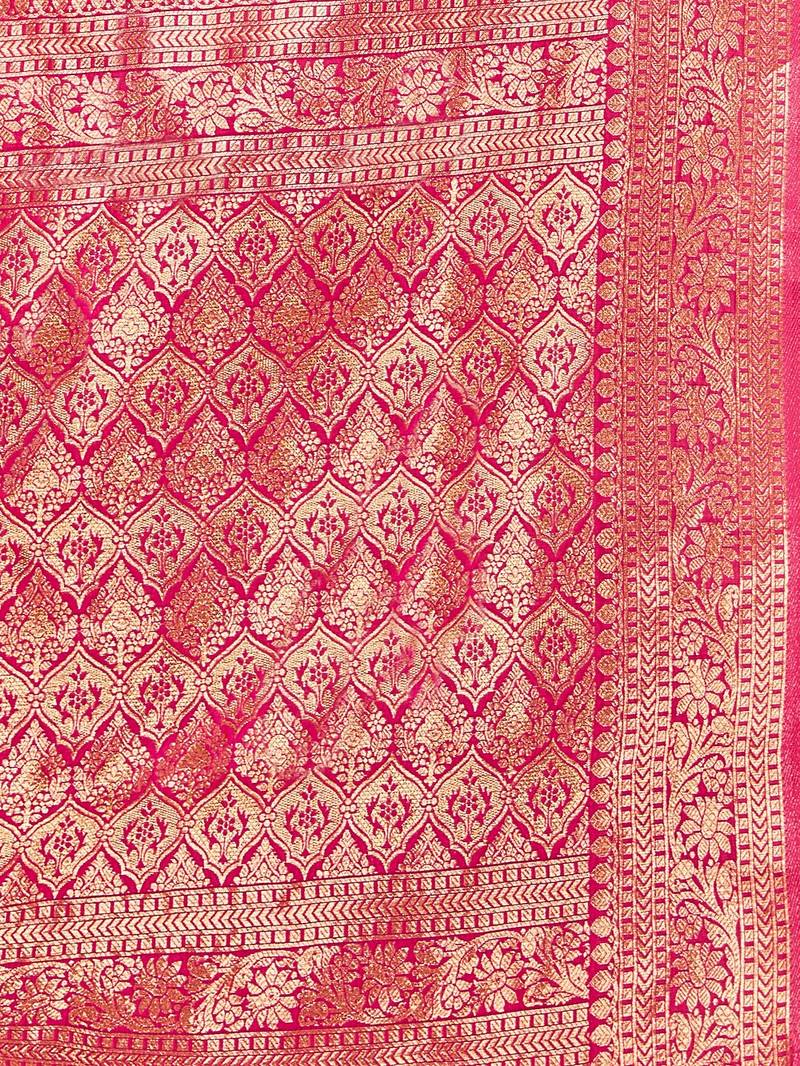 Mehrang Pink Woven Banarasi Silk Saree with Blouse