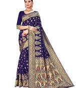 Mehrang Blue Woven Banarasi Silk Saree with Blouse