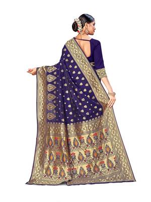 Mehrang Blue Woven Banarasi Silk Saree with Blouse 3