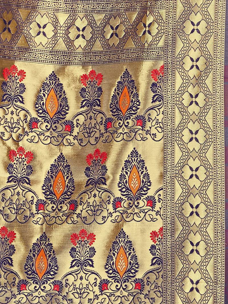 Mehrang Blue Woven Banarasi Silk Saree with Blouse