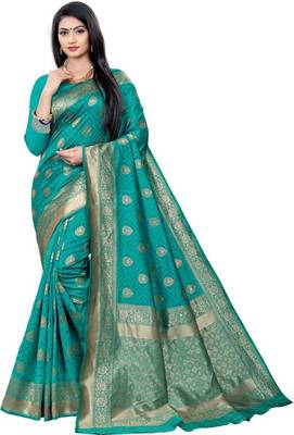 Mehrang Green Woven Banarasi Silk Saree with Blouse 1