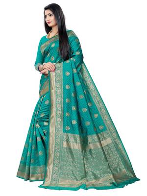 Mehrang Green Woven Banarasi Silk Saree with Blouse 2