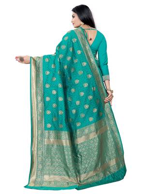 Mehrang Green Woven Banarasi Silk Saree with Blouse 3
