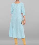 Turquoise printed crepe ethnic kurtis