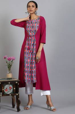 Magenta printed crepe ethnic-kurtis 1