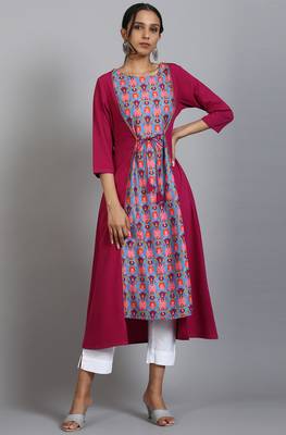 Magenta printed crepe ethnic-kurtis 2