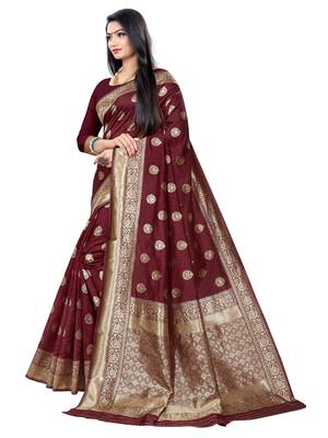 Mehrang Maroon Woven Banarasi Silk Saree with Blouse 2