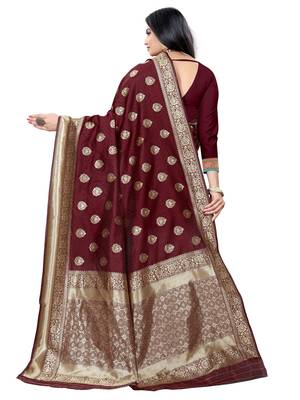 Mehrang Maroon Woven Banarasi Silk Saree with Blouse 3