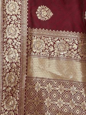 Mehrang Maroon Woven Banarasi Silk Saree with Blouse 5