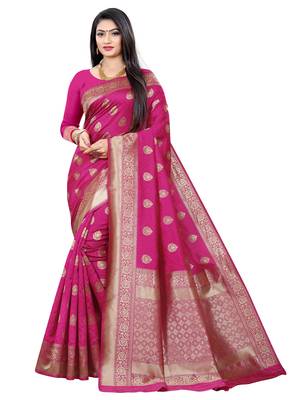 Mehrang Pink Woven Banarasi Silk Saree with Blouse 1