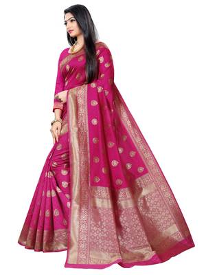 Mehrang Pink Woven Banarasi Silk Saree with Blouse 3